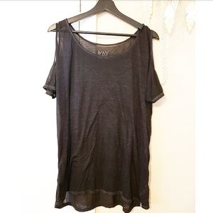 MNY Performance Gray Open Shoulder Top
